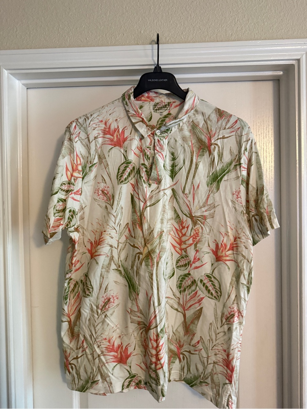 Club Room Men's Tropical Short-Sleeve Shirt - Coral & Green size XXL